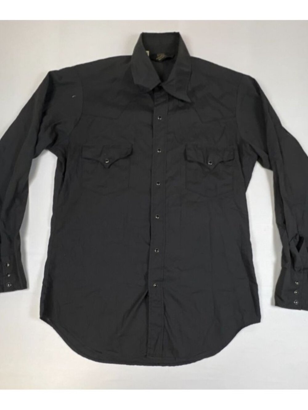 Sears Western Wear Men Medium Vintage Black Long Sleeve Pearl Snap Shirt